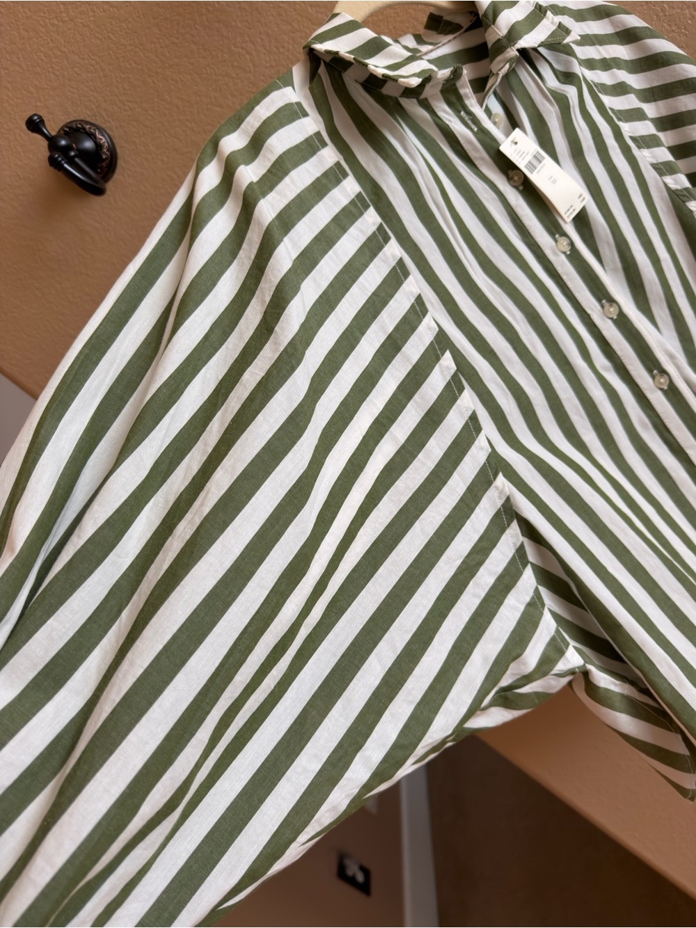 NWT Pilcro Anthropologie Green Striped Oversized Button-Down Shirt XS - Picture 5 of 8